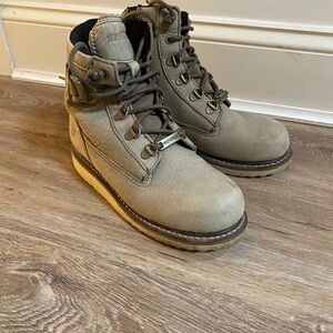 Gray Leather Lace-Up Boots